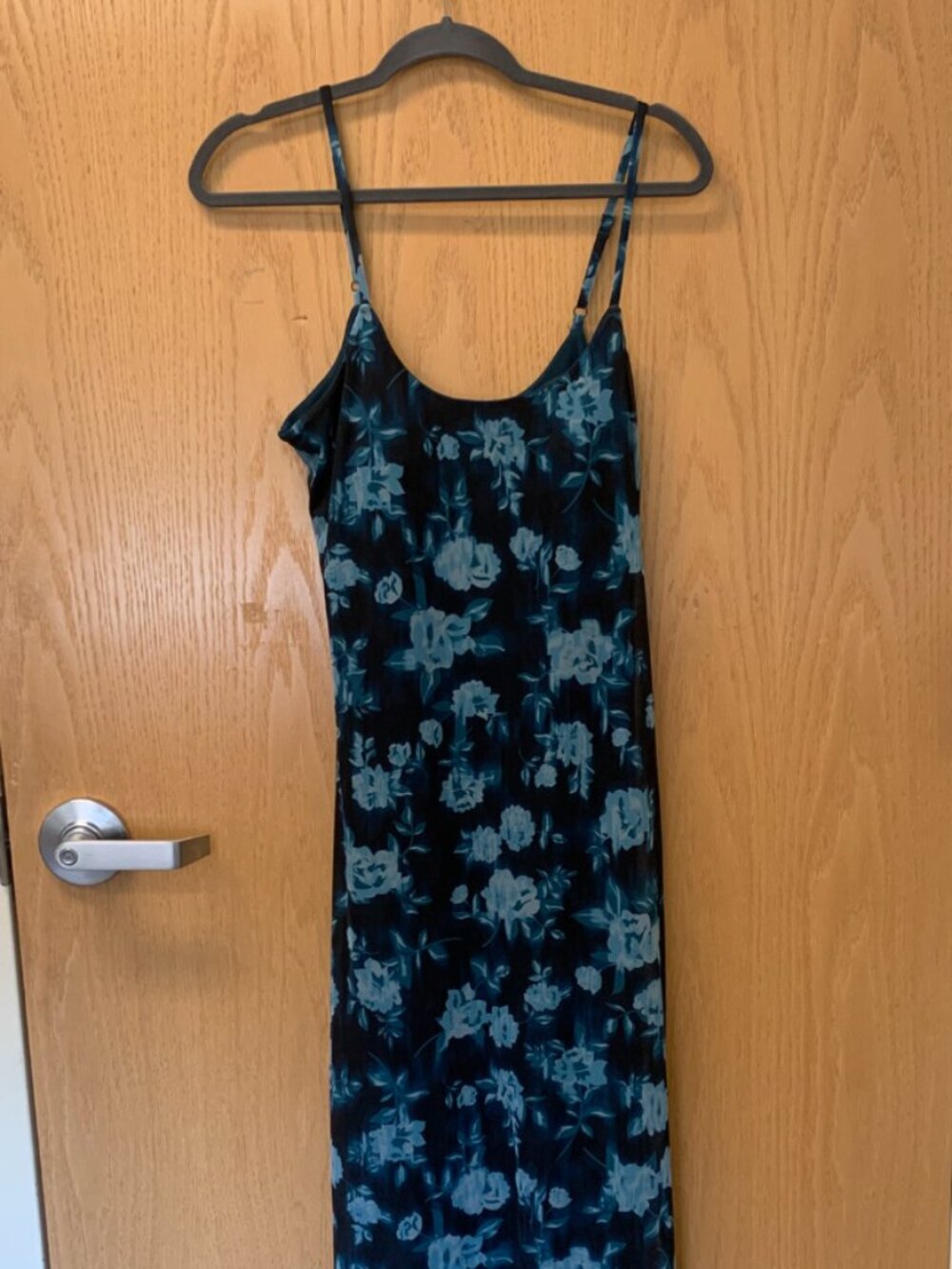 90s Teal Floral Slip Dress | Grunge Minimalist | Size L (12–14)